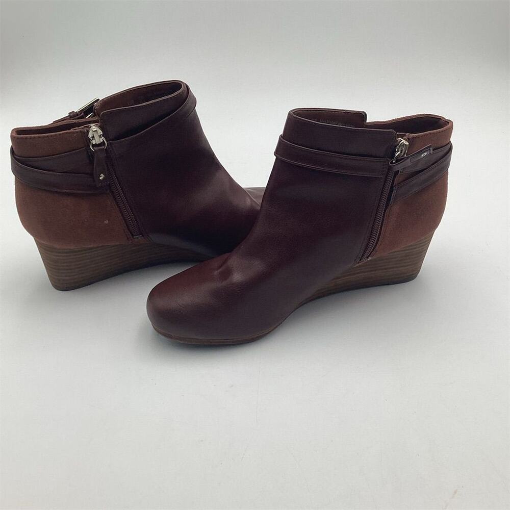 Dr. Scholl's Women's Brown Double Ankle Booties Size 9.5W Zip Wedge - Picture 7 of 11